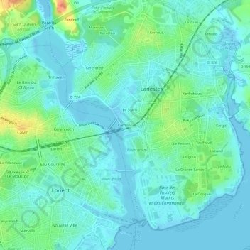 Topografische kaart Kerhono, hoogte, reliëf