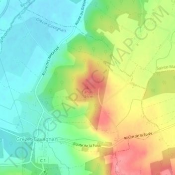 Topografische kaart Lanau, hoogte, reliëf