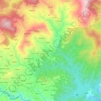 Topografische kaart Fangazio, hoogte, reliëf