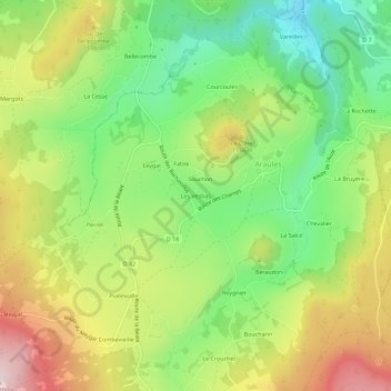 Topografische kaart Les Vestias, hoogte, reliëf