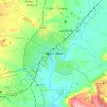 Topografische kaart Chippenham, hoogte, reliëf