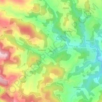 Topografische kaart Riou, hoogte, reliëf