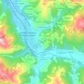 Topografische kaart L'Otero, hoogte, reliëf