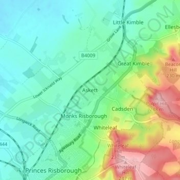 Topografische kaart Askett, hoogte, reliëf