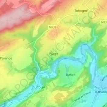 Topografische kaart Warre, hoogte, reliëf