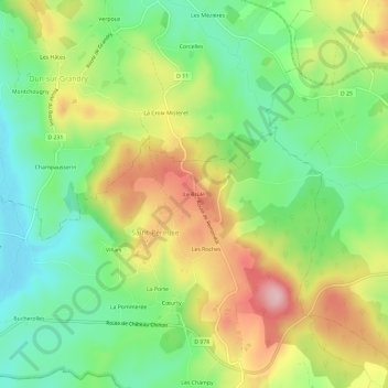 Topografische kaart Le Brûlé, hoogte, reliëf