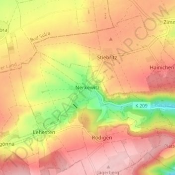 Topografische kaart Nerkewitz, hoogte, reliëf