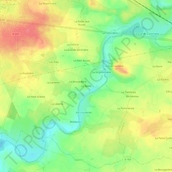 Topografische kaart La Terrie, hoogte, reliëf