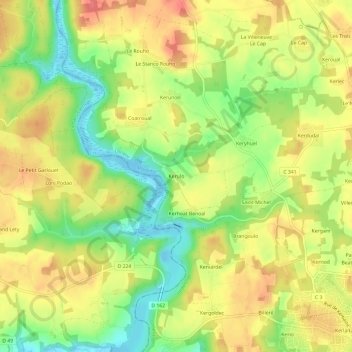 Topografische kaart Kerulo, hoogte, reliëf