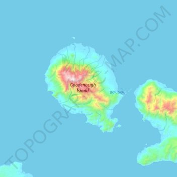 Topografische kaart Île Goodenough, hoogte, reliëf