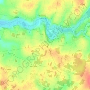 Topografische kaart Romefort, hoogte, reliëf