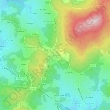 Topografische kaart Les Écharmeaux, hoogte, reliëf