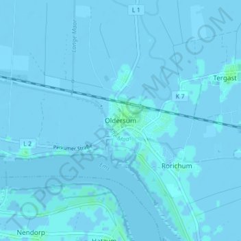 Topografische kaart Oldersum, hoogte, reliëf