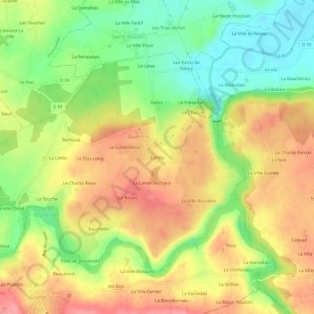 Topografische kaart Cariou, hoogte, reliëf