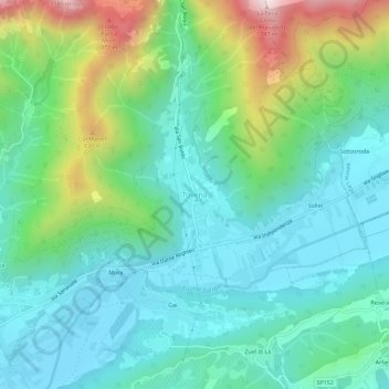 Topografische kaart Tovena, hoogte, reliëf
