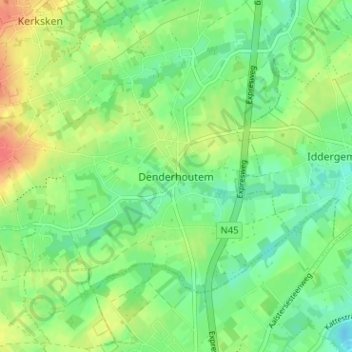 Topografische kaart Denderhoutem, hoogte, reliëf