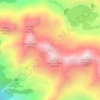 Topografische kaart Sancha Collons Norte, hoogte, reliëf