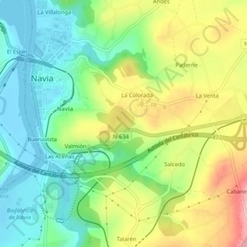 Topografische kaart San Miguel, hoogte, reliëf