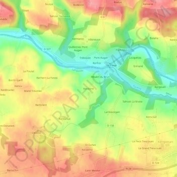 Topografische kaart Kerdoret, hoogte, reliëf