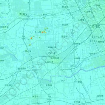 Topografische kaart 松江区, hoogte, reliëf
