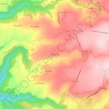 Topografische kaart Cheminade, hoogte, reliëf