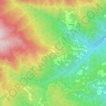 Topografische kaart Pontenano, hoogte, reliëf