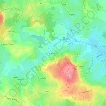 Topografische kaart Les Molles, hoogte, reliëf