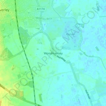 Topografische kaart Woodmansey, hoogte, reliëf