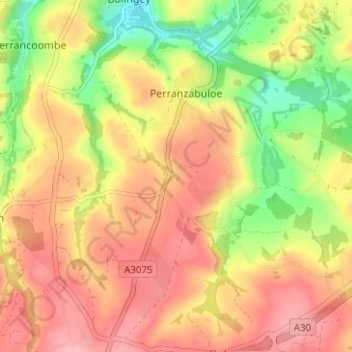 Topografische kaart Penhallow, hoogte, reliëf
