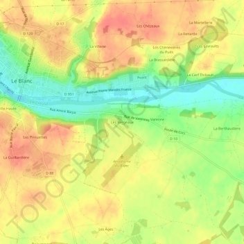 Topografische kaart Les Bergeaux, hoogte, reliëf