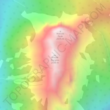 Topografische kaart Mount Burgess, hoogte, reliëf