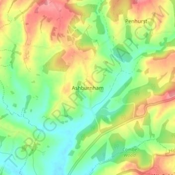 Topografische kaart Ashburnham, hoogte, reliëf
