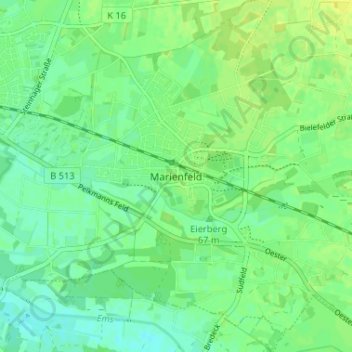 Topografische kaart Marienfeld, hoogte, reliëf