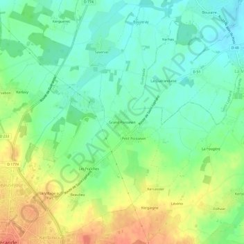 Topografische kaart Grand Poissevin, hoogte, reliëf
