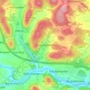 Topografische kaart Rudenshofen, hoogte, reliëf