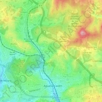Topografische kaart Mira-Sintra, hoogte, reliëf
