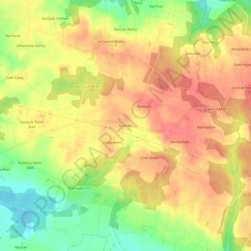 Topografische kaart Gonnec, hoogte, reliëf