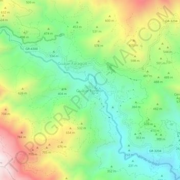 Topografische kaart Guájar Fondón, hoogte, reliëf