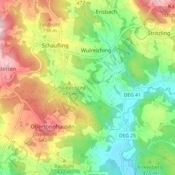 Topografische kaart Urlading, hoogte, reliëf