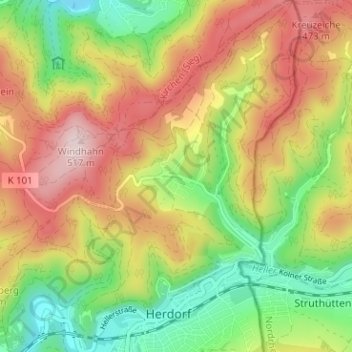 Topografische kaart Dermbach, hoogte, reliëf