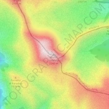 Topografische kaart Monte La Meta, hoogte, reliëf