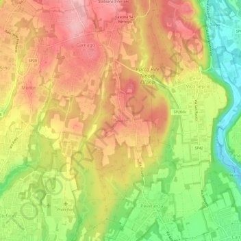 Topografische kaart Rovate, hoogte, reliëf