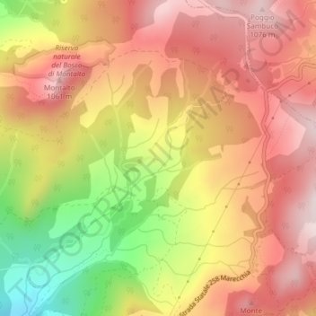 Topografische kaart Montecavallo, hoogte, reliëf