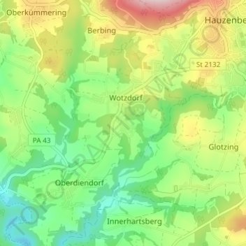 Topografische kaart Oberholz, hoogte, reliëf