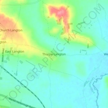 Topografische kaart Thorpe Langton, hoogte, reliëf