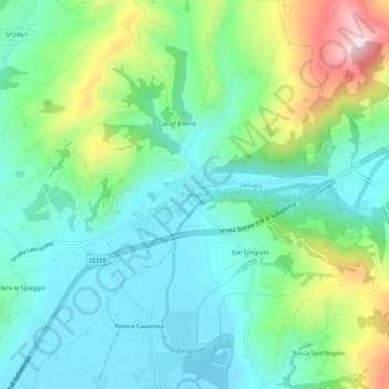 Topografische kaart Pianello, hoogte, reliëf
