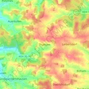 Topografische kaart Thalham, hoogte, reliëf