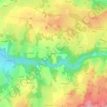 Topografische kaart Auzillac, hoogte, reliëf