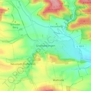 Topografische kaart Großbodungen, hoogte, reliëf