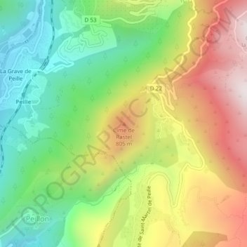 Topografische kaart Cime de Rastel, hoogte, reliëf
